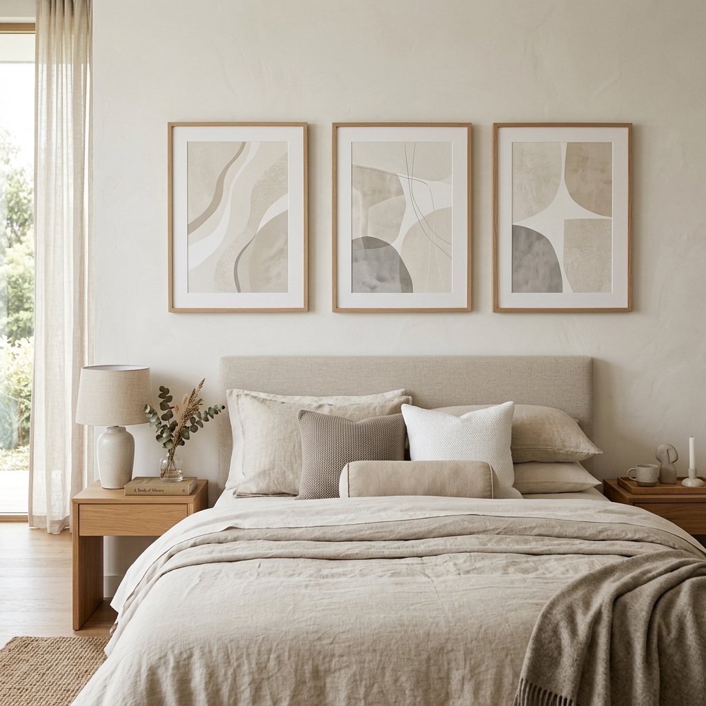Three neutral minimalist abstract art prints