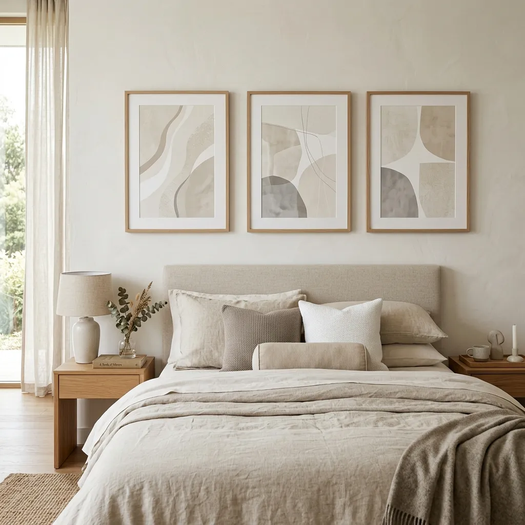 Three neutral minimalist abstract art prints