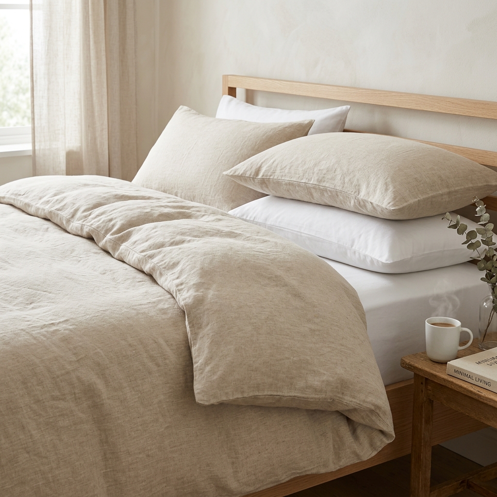 Close up of a luxurious linen blend duvet cover