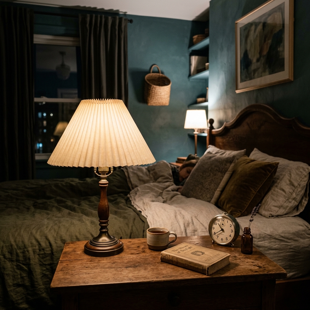 A vintage-inspired pleated bedside lamp