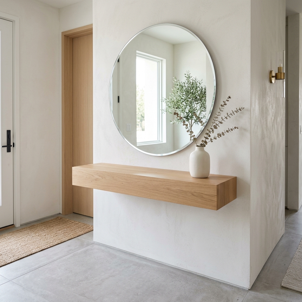 A clean, minimalist entryway console table with zero clutter