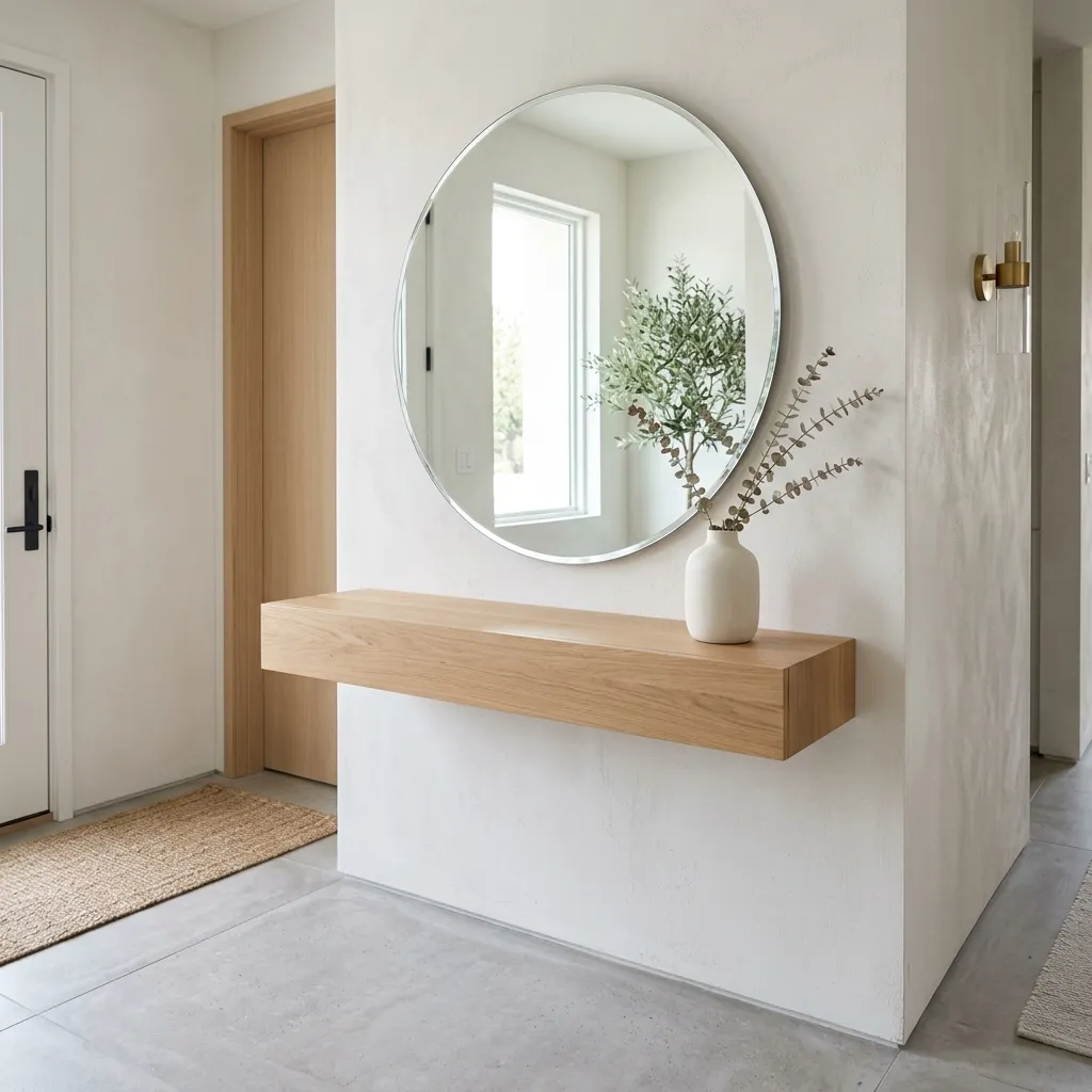 A clean, minimalist entryway console table with zero clutter