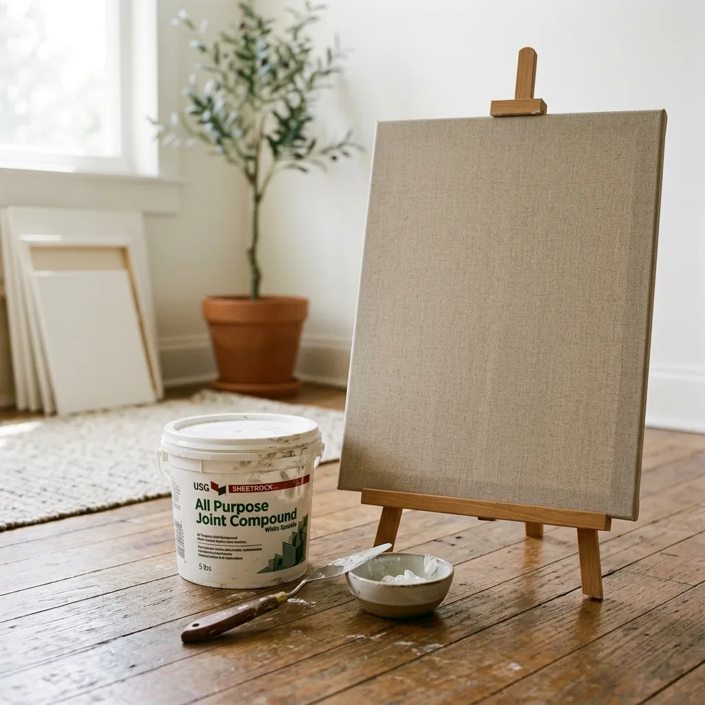 A tub of white drywall joint compound spackle