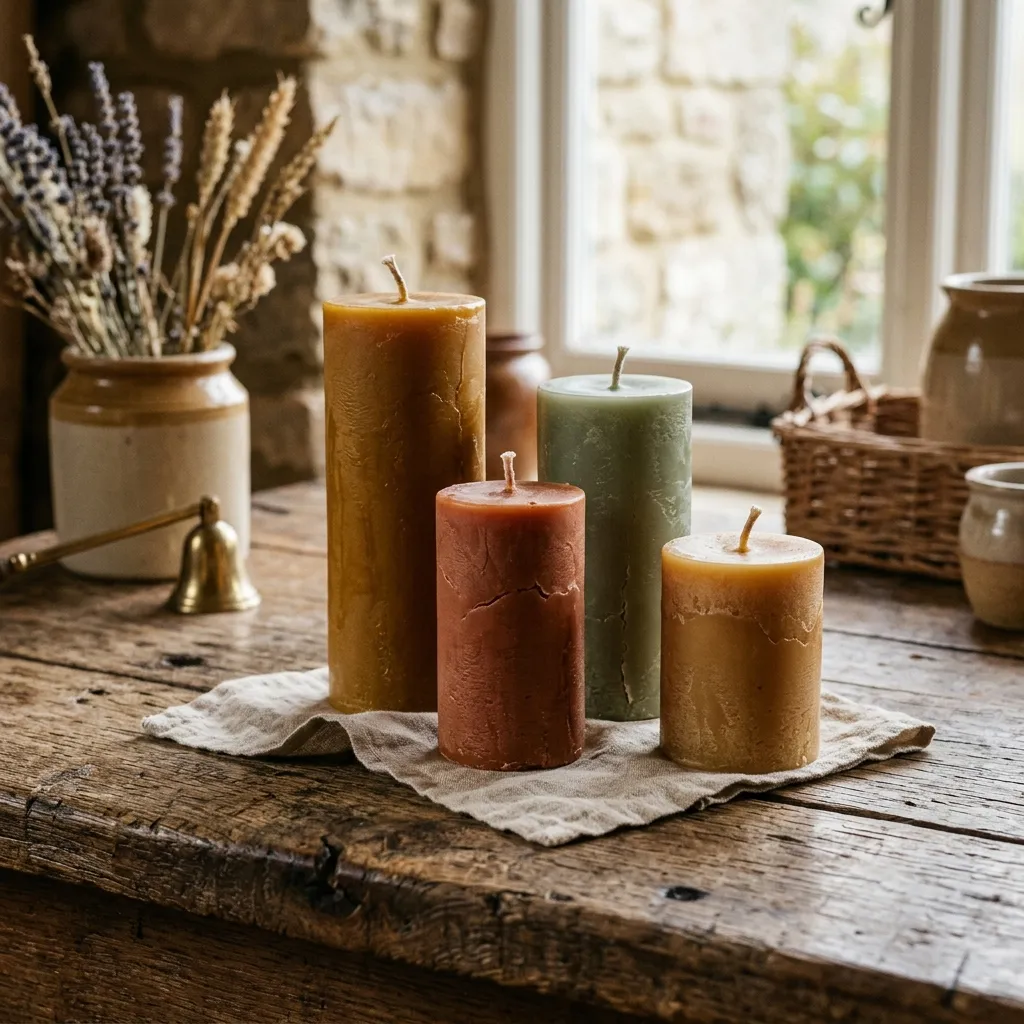 A set of raw hand-poured beeswax pillar candles