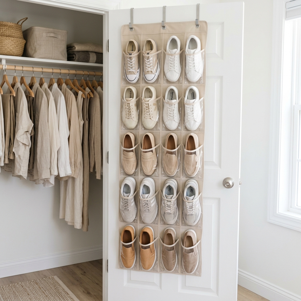 A minimalist over the door shoe organizer