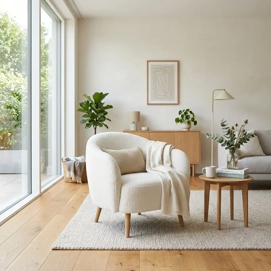 Minimalist Bouclé Accent Chair White