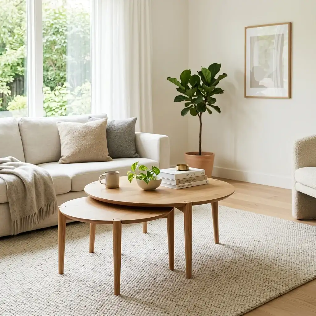 Round Wooden Nesting Coffee Tables